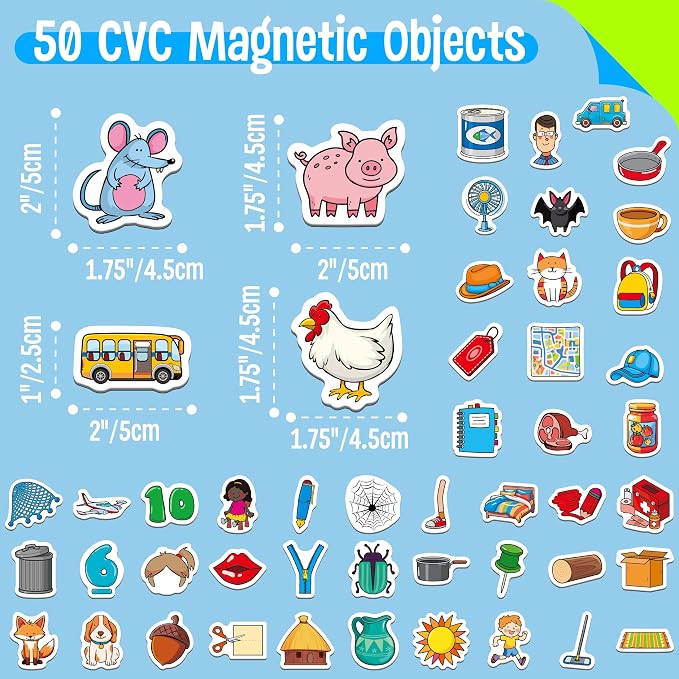 50 PCS CVC Object Magnets, Magnetic Thickened CVC Fridge Magnets Adorable Educational Learning Toys for Preschooler, Kindergarteners, Kids 4+ - Image 2