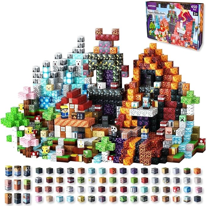 450 PCS Magnetic Building Blocks Set - Big STEM & Sensory Toy for Kids - Stacking Magnets - Instruction Book & Fabric Storage Bag - Shared Play Toy for Siblings & Friends by ByNUVILOLLC