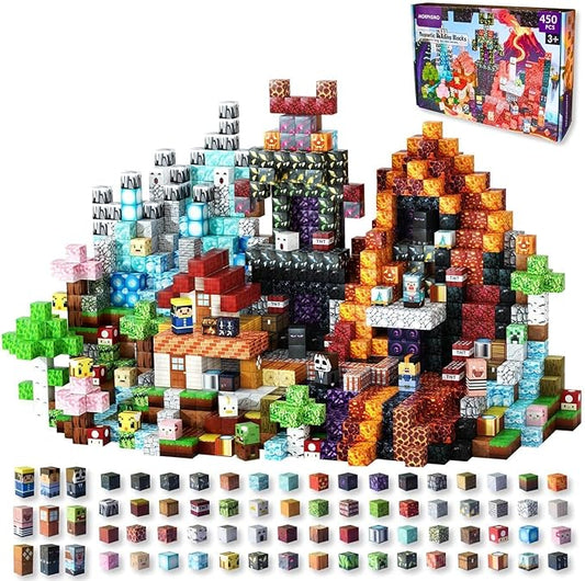 450 PCS Magnetic Building Blocks Set - Big STEM & Sensory Toy for Kids - Stacking Magnets - Instruction Book & Fabric Storage Bag - Shared Play Toy for Siblings & Friends by ByNUVILOLLC