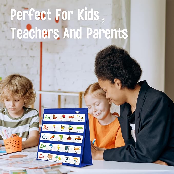 Desktop Pocket Chart, 120 Dry-Erase Double Sided Cards Includes 26 Letters with Images and 120 First Words, Self-Standing Tabletop Pocket Chart for Kids Teacher Classroom Home Use (13 X 12inch) - Image 5