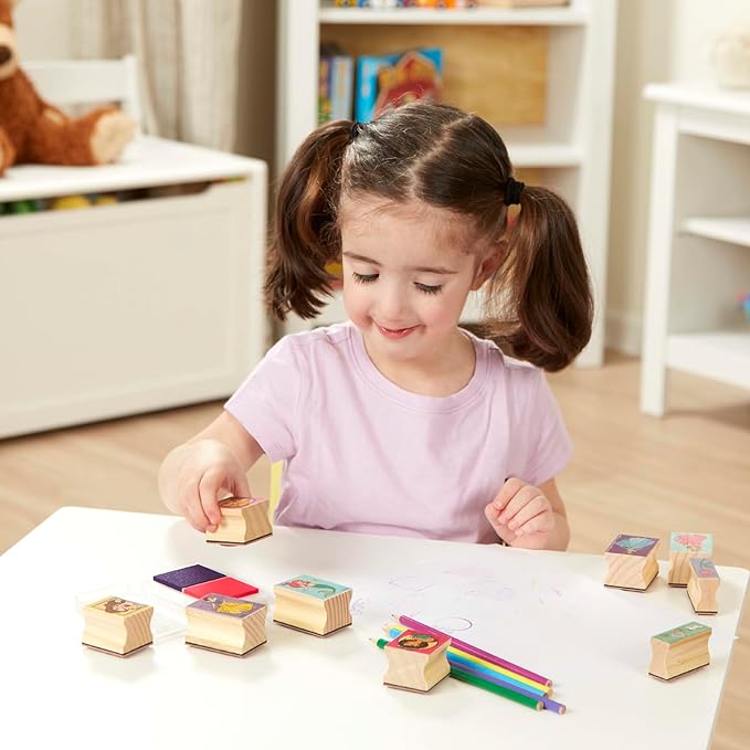 Melissa & Doug Disney Princess Wooden Stamp Set: 9 Stamps, 5 Colored Pencils, and 2-Color Stamp Pad Disney Princess Coloring, Stamps with Washable Ink, for Kids Ages 4+ - Image 6