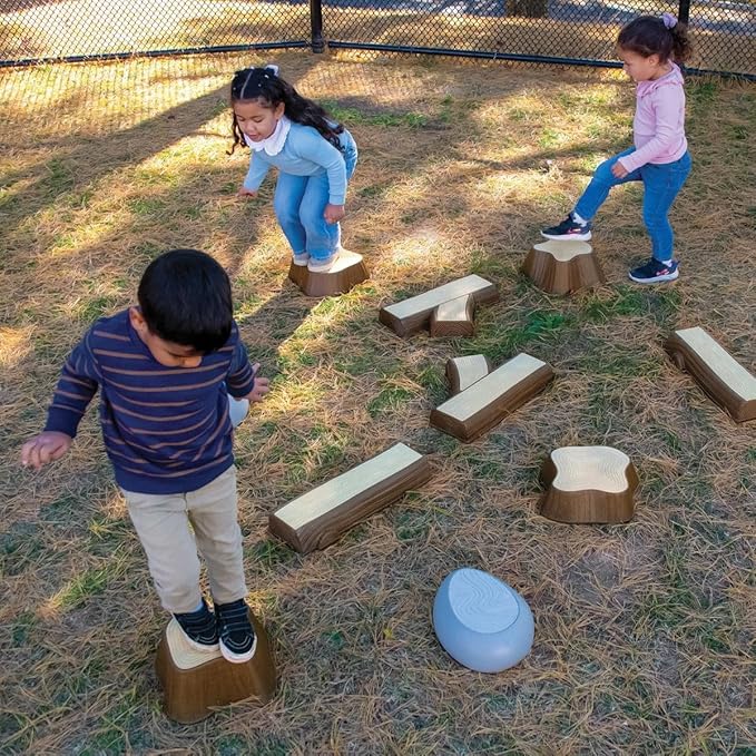 Kaplan Early Learning Timber Trail Stepping Logs Set - 16-Piece Balance and Sensory Play for Toddlers - Indoor & Outdoor Gross Motor Activity Toy for Ages 18+ Months