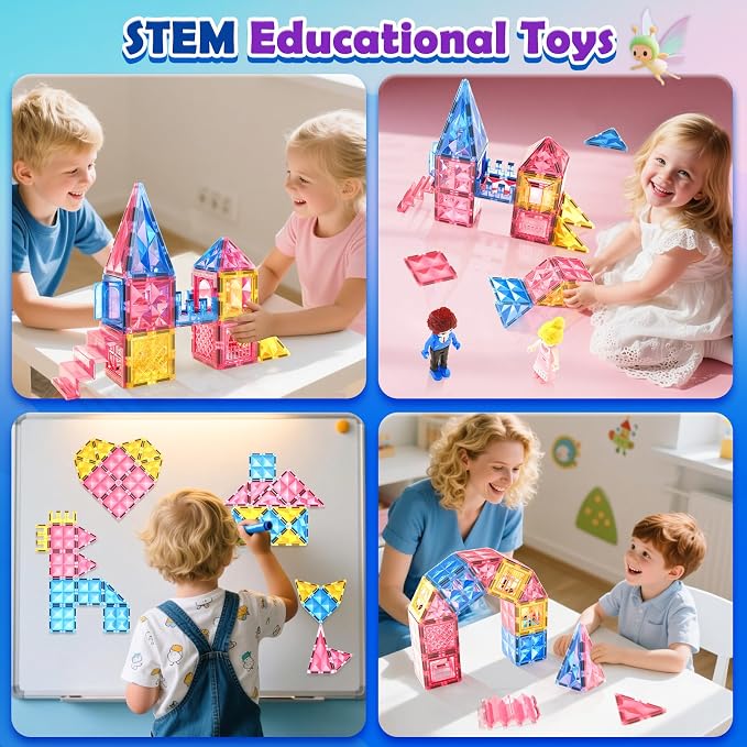 Diamond Magnetic Tiles Princess Castle Building Girls Toys Ages 3-12 Games - Image 2