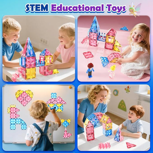 Diamond Magnetic Tiles Princess Castle Building Girls Toys Ages 3-12 Games - Image 2