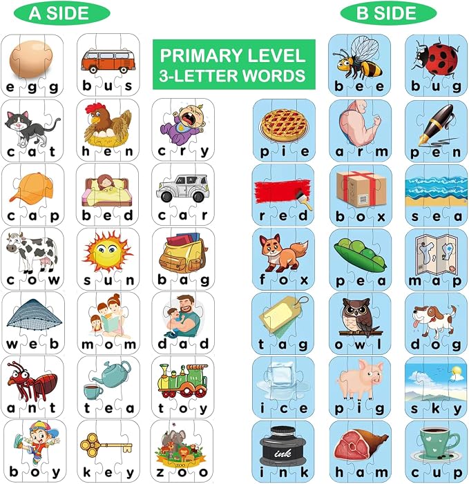 80 Words Self-Correcting Spelling Puzzles, Double-Sided Three and Four Letter Words with Matching Images, Perfect for Kids Age 3+ Year Old - Image 3
