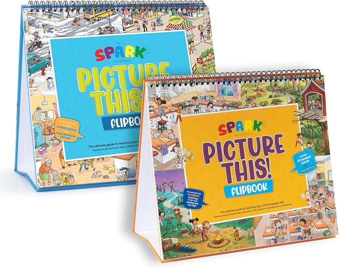 SPARK INNOVATIONS Picture Cards and Emotion Book, SEL Story Cards, Homeschool, Autism Activity, Educational Busy Book, Speech Therapy Materials (Picture This 1 & 2) by SPARKINNOVATIONS