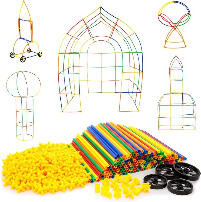 PicassoTiles 600pc Construction Toy Straw Building Set Children STEM Learning Interlocking Building Toys Creative Straw Connecting Builder Kits Early Education Kit for Kids Boys & Girls Ages 3+ PTS600 by PicassoTiles