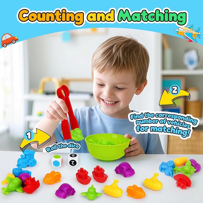 Counting Transport Matching Game with Sorting Cups, Sensory Sorting Colors Counting Toys with Games Dice, Montessori Training Preschool Educational Learning Toy Gifts for Toddlers Kids 3 4 5 6 + - Image 6