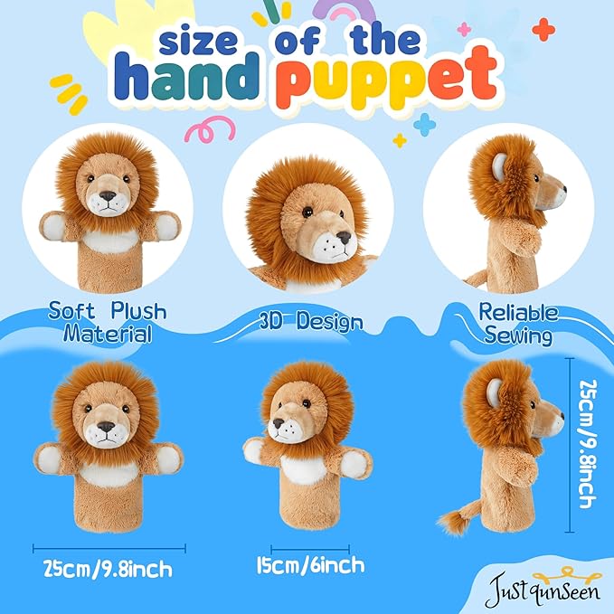 Plush Toy Hand Puppet Wild Animal for Puppet Show Stage Adult Size Fit Educational Storytelling Tool Stuffed Safari King Lion