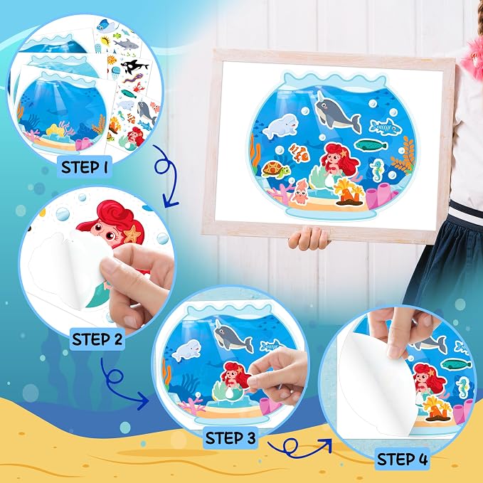 LINAYE 24 Sheets Ocean Stickers with Under The Sea Scenes, Make Your Own Sea Life Animal Fish Stickers, Ocean Summer Crafts Activities for Kids - Image 4
