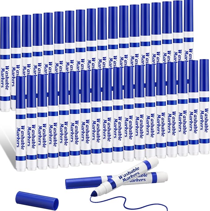 Janlaugh 36 Pcs Blue Washable Markers Bulk Coloring Broad Line Markers for Kids Blue Conical Tip Drawing Pen for Christmas,School Supplies, Travel Art Baby Shower Gender Reveal Party Supplies, Ages 6+