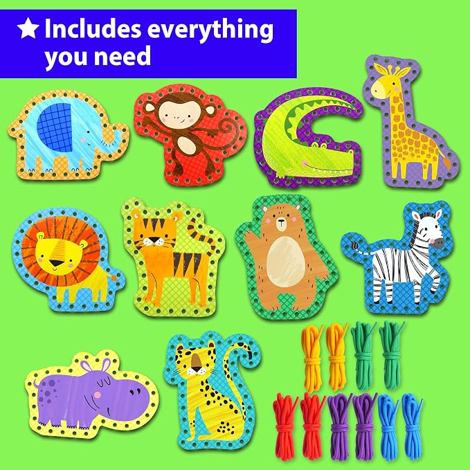 KRAFUN Safari Animal Lacing Cards Age 3+ | 10 Projects (Lion, Zebra) - Image 2