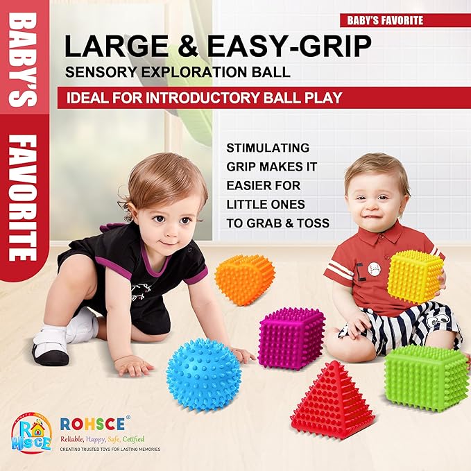 Spiky Baby Balls Soft Textured Teething Toys for Babies 6–12 Months, Tactile Sensory Balls for Learning & Grasping – Montessori Development Toys for Infants & Toddlers