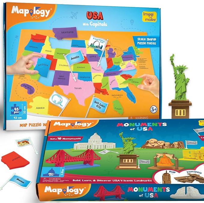 Imagimake Mapology USA Map with Capitals Monuments of USA Bundle | 3D Puzzles for Kids | Learning States and Capitals | Educational Toys for Kids Ages 5 6 7 Years by Imagimake