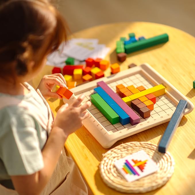 PlanToys® Wooden Math Blocks & Rods Montessori Kids STEM Learning Toy Set - Image 8