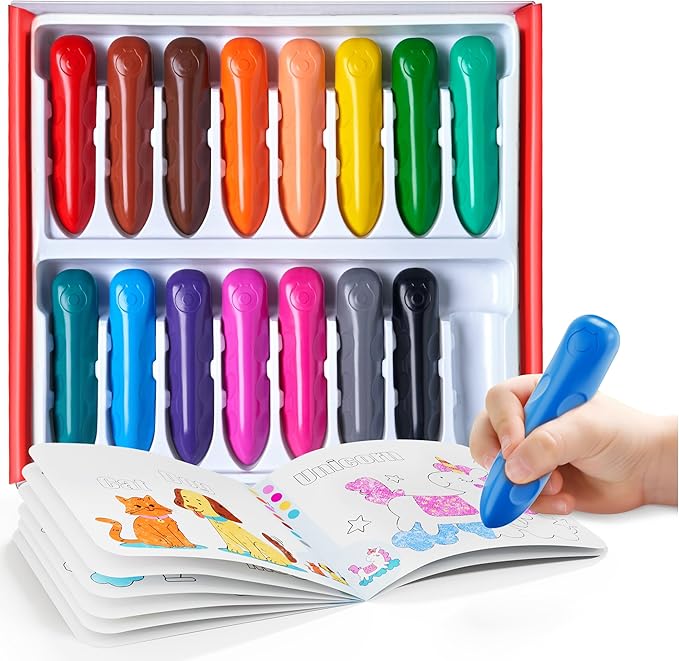 JoyCat 16 Colors Jumbo Crayons for Toddlers 1-3 4 5 6 year old Kid,Easy-Grip,Unbreakable,Non-Toxic,Washable,big,Triangular toddler Crayons with Coloring Activity Paper,Ideal for Kids with Art Supplies