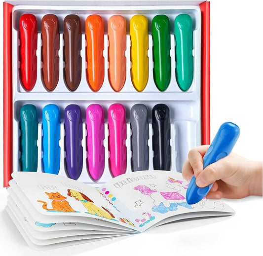 JoyCat 16 Colors Jumbo Crayons for Toddlers 1-3 4 5 6 year old Kid,Easy-Grip,Unbreakable,Non-Toxic,Washable,big,Triangular toddler Crayons with Coloring Activity Paper,Ideal for Kids with Art Supplies