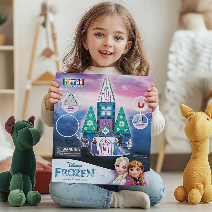 Tytan Toys Disney Frozen Magnetic Tiles Princess Castle - 41-Piece STEAM Building Set with Glitter Tiles & Elsa, Anna, Olaf Stickers - Educational Frozen Toys for Girls Age 3-4+ - Image 7