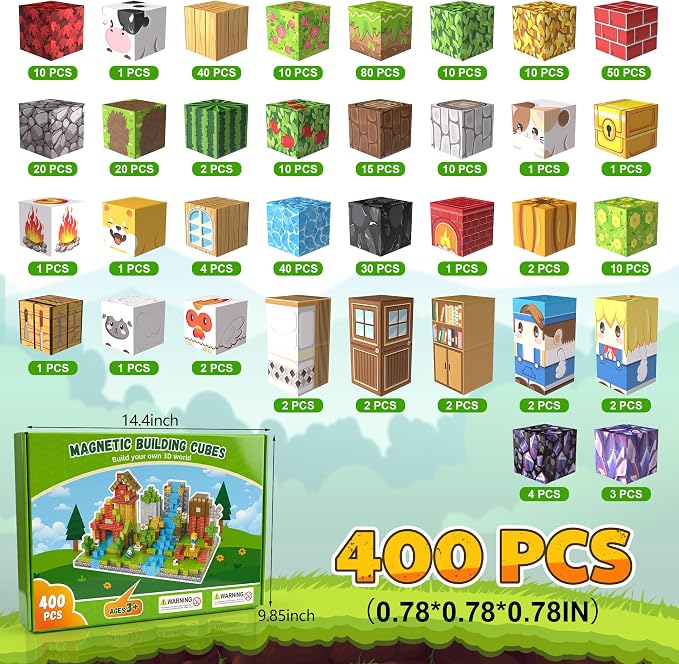 400PCS Magnetic Blocks, Magnetic Building Blocks, 0.78in Magnetic Building - Image 3