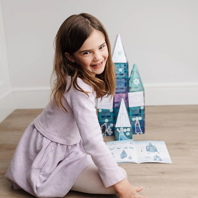Tytan Toys Disney Frozen Magnetic Tiles Princess Castle - 68-Piece STEAM Building Set with Glitter Tiles & Elsa, Anna, Olaf Stickers - Educational Frozen Toys for Girls Age 3-4+ - Image 9