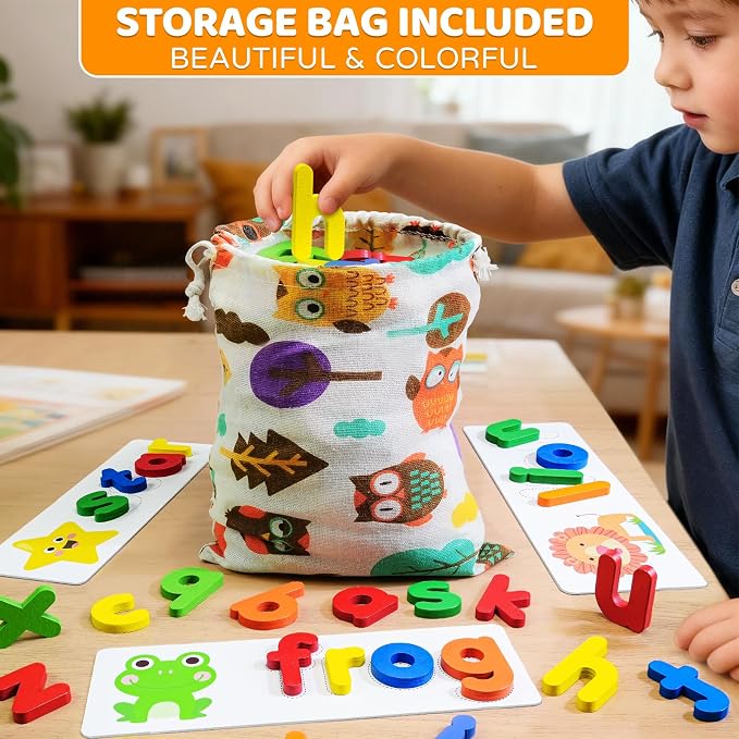 BEESTECH Alphabet ABC Learning Educational Toys for 3 4 5 Years Old Boys Girls, Wooden Puzzle Flash Cards Preschool Activity Letter Matching Games for Kids Toddlers - Image 6