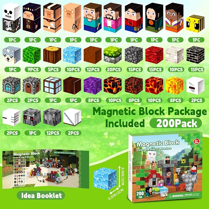 200Pcs Magnetic Blocks,Magnetic Cubes Toys for Kids Ages 4-8(11 characters) - Image 2