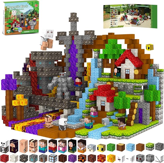 200Pcs Magnetic Blocks,Magnetic Cubes Toys for Kids Ages 4-8(11 characters) by GRYXPOX-BuildMagwonderWorlds