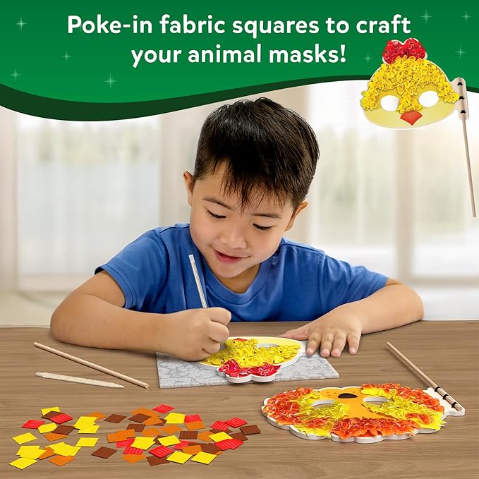 Skillmatics Poke-in Art - Animal Masks, Mess-Free Fun for Kids, DIY Wood Craft Kits, Creative Activity, Gifts for Girls & Boys Ages 4, 5, 6, 7, 8, 9