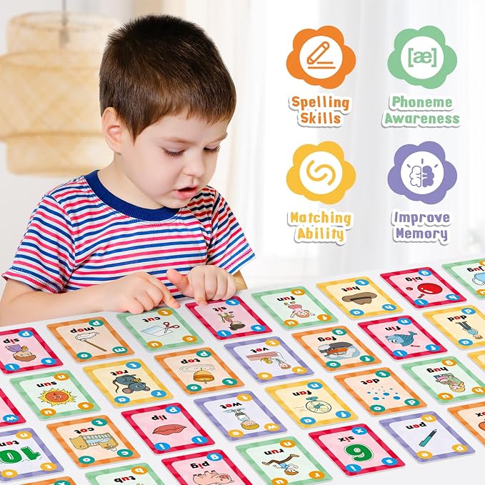 Torlam Phonics Games for Kids, CVC Word Games Learn to Read Spelling Reading Sight Word Flash Cards, Speech Therapy Toys Kindergarten Classroom Must Have Learning Activities Homeschool Supplies - Image 6