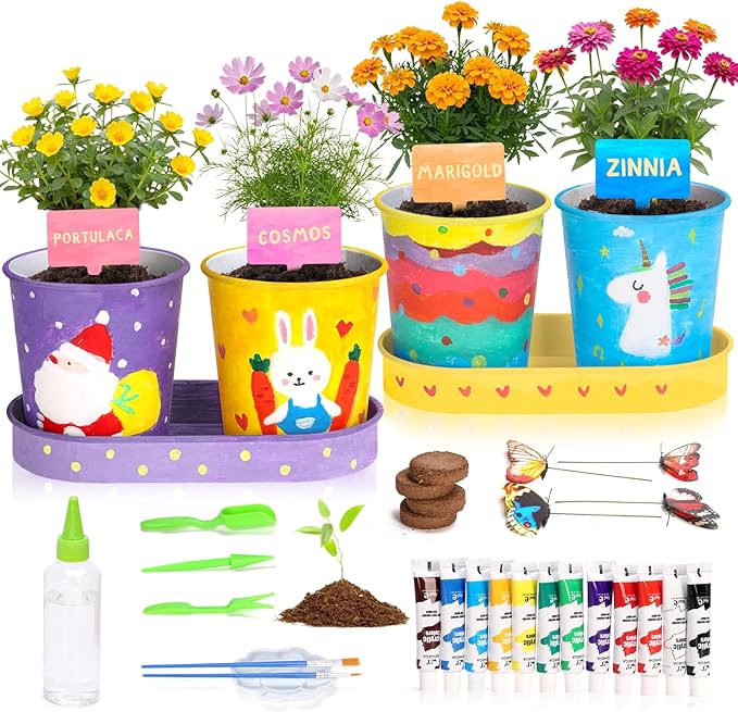 YAUNGEL Paint & Plant Flower Kids Gardening Set, Arts and Crafts for Kids Ages 8-12 Plant Growing Kit with 4 Pots, Christmas Birthday Gifts for Girls & Boys Children