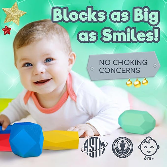 Wooden Stacking Blocks – Montessori Toys for 1 2 3 4 5 6 Year Old Toddlers and Kids, No Choking Hazard – Building Rocks Stones Games, for Girls and Boys