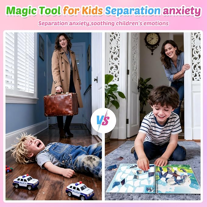 4Pcs Educational Sticker Puzzle Book for Kids, Travel Puzzle Sticker by Number Activity Books with Story - Airplane Car Road Trip for Girls Kids Early Learning, Screen Free, Separation Anxiety Gifts