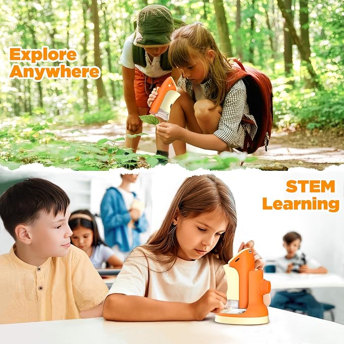 Kids Digital Microscope 1000X with 2.0" Screen | Handheld Rechargeable Microscope Kit with Slides, Portable STEM Science Toy for Kids Ages 5-12, Educational Gift for Boys & Girls - Image 4