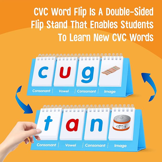 CVC Word Flip Chart - Double Sided 40 Short Vowel Word Flashcards, Freestanding, Educational Learning Tool for School Supplies - Image 2