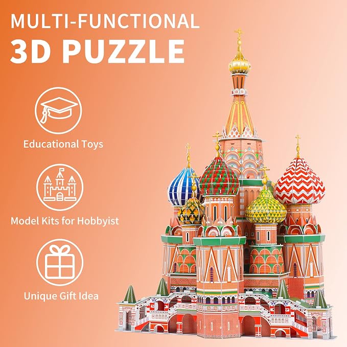 3D Puzzles for Adults & Kids St. Basil's Cathedral Building Set, Russia Cathedral Architecture Craft Model Kits, Educational 3D Jigsaw Puzzle Toy Birthday for Teens Boys Girls, 231 PCS - Image 6