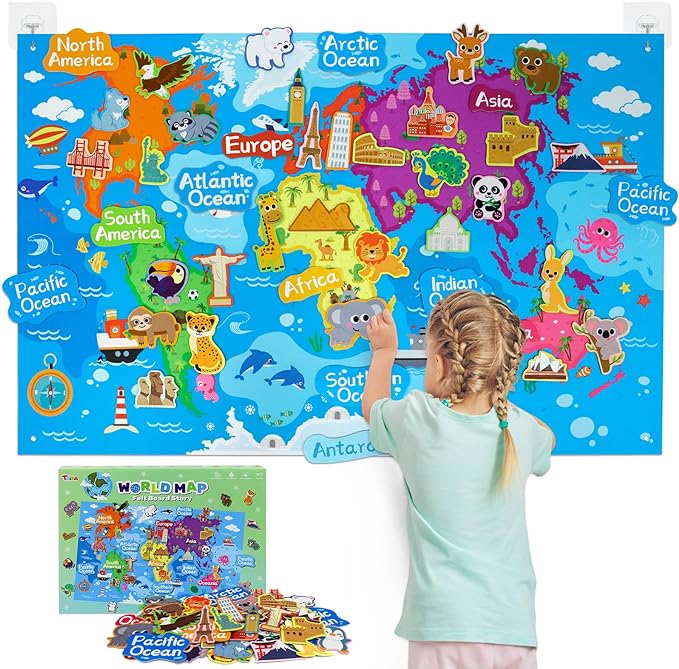 Taika 43x28 World Map Felt Board Set, Educational World Map Flannel Toy by Unknown