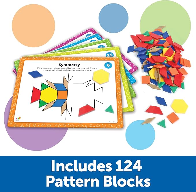 Learning Resources Pattern Block Math Activity Set - 144 Pieces, Age 5+, Educational Kindergartner Games, Fine Motor Skills - Image 3