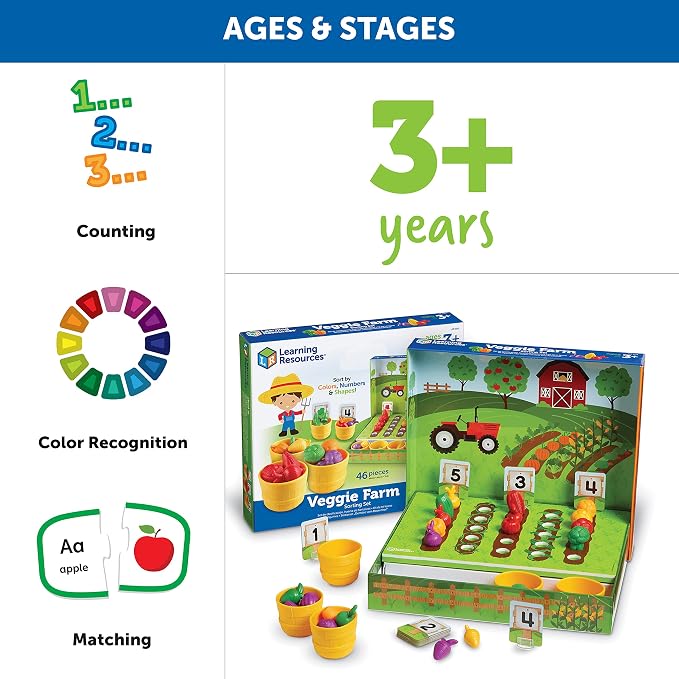 Learning Resources Veggie Farm Sorting Set - 46 Pieces, Ages 3+ Toddler Learning Toys, Preschool Toys for Color Sorting, Food Sorting Game - Image 6