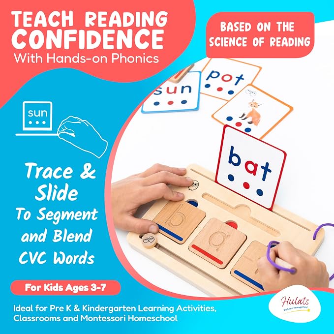 Hulats Wooden CVC Word Builder: Montessori Kindergarten Phonics Game 3-5 - Image 2