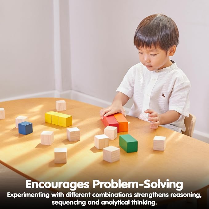PlanToys® Wooden Colored Building Blocks Montessori Math Kids Learning Toy - Image 6