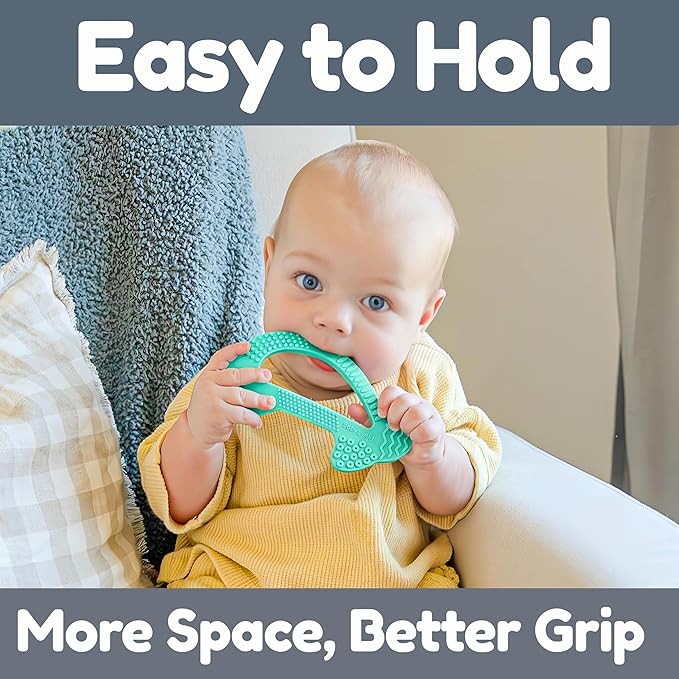 Dolphin Silicone Teether Toy with 8 Texture Zones, Easy Grip for Little Hands, Ages 3M+, Baby’s Aid (Aqua Mint)