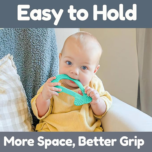 Dolphin Silicone Teether Toy with 8 Texture Zones, Easy Grip for Little Hands, Ages 3M+, Baby’s Aid (Aqua Mint)