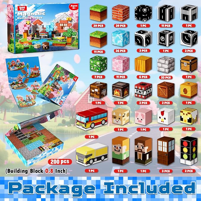200 PCS Magnetic Blocks - Magnetic Building Blocks Cubes, Magnet Toys for Kids Age 3+, Toy Building Set for Kids, Magnets Stacking Construction Birthday Gifts for Boys Girls Age 4-8, 8-12 - Image 2