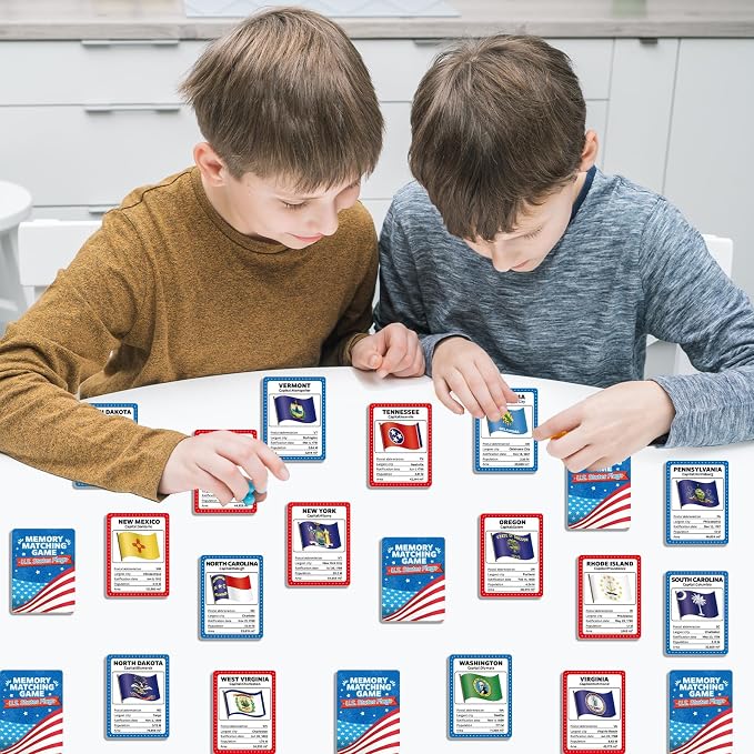 gisgfim 100 PCS Memory Matching Game Flags of U.S. States Concentration Memory Card Educational Cards Games Geography Learn States Capitals Game Gift for Kid Adults Learning Activities Matching Games - Image 4