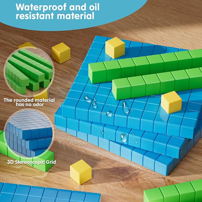 Plastic Base Ten Blocks 143 pcs Base 10 Math Manipulatives for Kids - Image 6