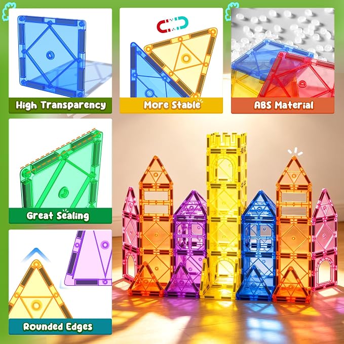 Magnetic Tiles Toddler Toys Magnetic Building Blocks for Kids Ages 3-12 STEM Educational Toys for Girls & Boys Sensory Toys for Kids with Autism Classroom Must Haves Outdoor Toys - Image 3