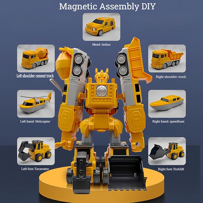 Magnetic Transform Engineering Car Assembled Toys with Storage Box, Magnetic Cars and Trucks for Kids,Magnetic Blocks for Toddlers,Outdoor Activities for Kids Ages 3-5 4-8