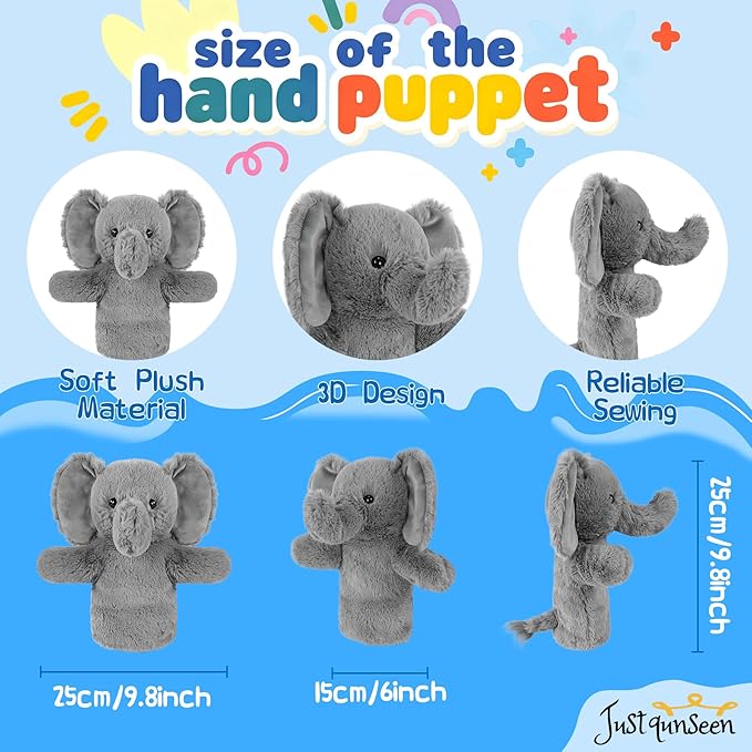 Puppet for Kids Adults Big Ears Plush Animal Educational Sensory Toy Soft Washable Stuffed Storytelling Tool Family Fun Elephant