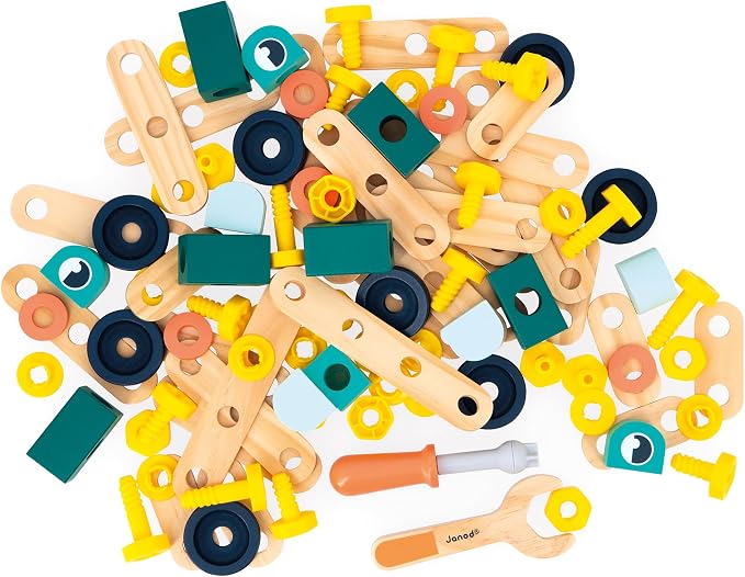 Janod - Brico'Kids J06454 100-Piece Barrel - Building Game Child - 98 Components + 2 Tools - Role Play - Promotes Hand Dexterity and Creativity - From 3 Years - Image 8
