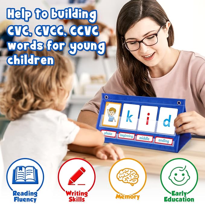 Torlam CVC Word Builder Kindergarten Classroom Must Haves, Phonics Games Preschool Learning Activities Spelling Toy Reading Letter Site Sight Words Games Flash Cards for Kids Autism Special Education - Image 5